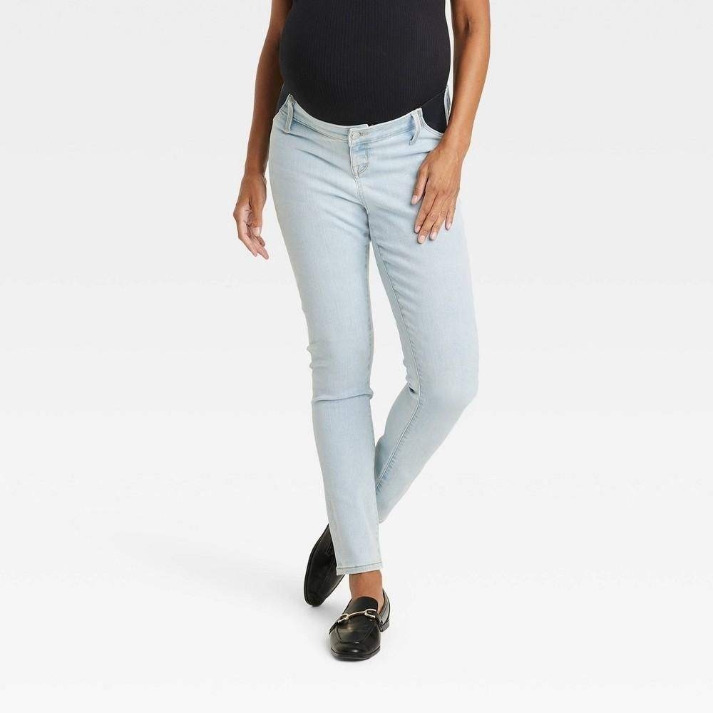 Isabel Maternity Skinny Jeans Light Wash Under Belly Expandable Side Panel 12